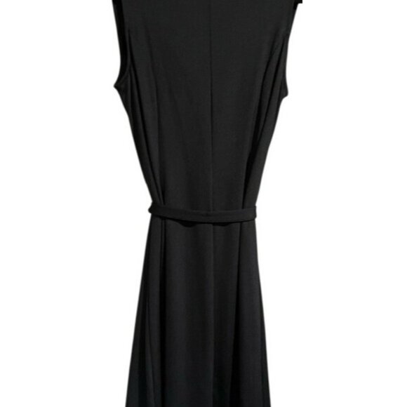 Elegant Sophisticated Sleeveless Black Cowl Neck Midi Dress With Tie Belt Size M - Picture 4 of 13